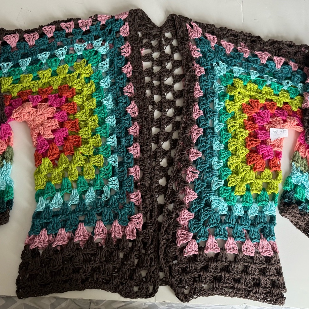 New XL crochet handmade women's hexagon open cardigan - Picture 3 of 9
